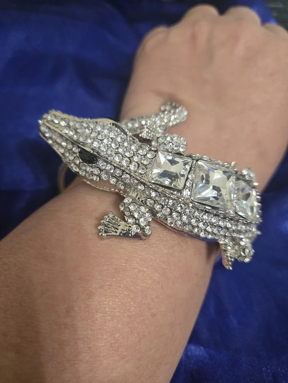 Crystal Alligator Cuff Bracelet - Silver Rhinestone